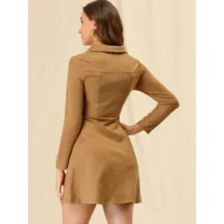 Allegra K Women's Faux Suede Lapel Neck Long Sleeve Elegant A-Line Mini Dress -Agnes Orinda Shop GUEST d6453877 3659 4b55 b10c 906048e56a3d