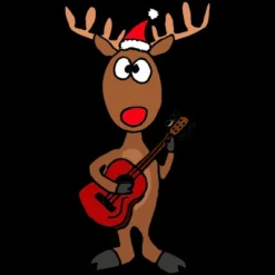 Junior's Design By Humans Funny Cool Christmas Reindeer Playing The Guitar By SmileToday T-Shirt