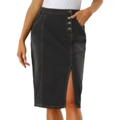 Allegra K Women's Button Decor Side Slit Slash Pocket Midi Denim Skirt -Agnes Orinda Shop GUEST d7adbee4 e05a 4299 8969 caa2a6723a07