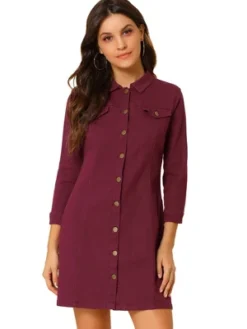 Allegra K Women's 3/4 Sleeve Button Down Denim Shirt Dress -Agnes Orinda Shop GUEST d80f7362 4614 4970 bf96 074bcfe7bbc3