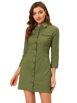 Allegra K Women's 3/4 Sleeve Button Down Denim Shirt Dress -Agnes Orinda Shop GUEST d8c651b2 1c19 476e aef5 c1779855ad42