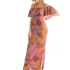 Womens Off Shoulder Neckline Side Slit Abstract Print Maxi Dress