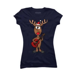 Junior's Design By Humans Funny Cool Christmas Reindeer Playing The Guitar By SmileToday T-Shirt -Agnes Orinda Shop GUEST da490d17 bc8e 43c5 b9ba 32896f2d3625