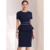 Allegra K Women's Crew Neck Short Sleeve Business Elegant Office Peplum Sheath Dresses
