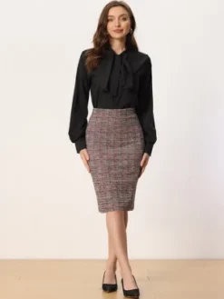 Allegra K Women's Plaid Tweed High Waist Split Office Pencil Wrap Skirt -Agnes Orinda Shop GUEST e032a594 2f02 479a 84b5 2e28533e30a2