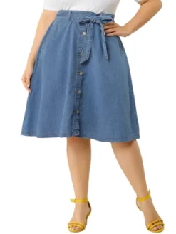 Agnes Orinda Women's Plus Size Denim Tie Waist Button Front A-Line Midi Skirts -Agnes Orinda Shop GUEST e3b02da5 e088 4a3c b6cc 09c8f8e2a02b