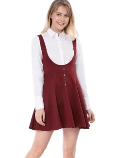 Allegra K Women's Button Overalls Pinafore Suspenders Skirt -Agnes Orinda Shop GUEST e4e922da 32d1 4359 ad87 b31713744a20