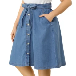 Agnes Orinda Women's Plus Size Denim Tie Waist Button Front A-Line Midi Skirts -Agnes Orinda Shop GUEST e4fef5b6 4e78 4832 a66a 9e3b2ba9b316