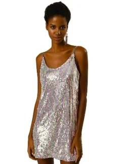 Allegra K Women's Glitter Sparkle Adjustable Prom Strap Mini Sequin Dress -Agnes Orinda Shop GUEST e511d701 b70a 4aeb 9547 61c87c91d697