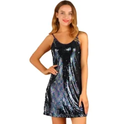Allegra K Women's Glitter Sparkle Adjustable Prom Strap Mini Sequin Dress -Agnes Orinda Shop GUEST e5f0f07a f02d 4f27 b943 5107aa6a6703