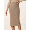 Allegra K Women's High Waist Stretchy Rib Knit Slit Hem Pencil Bodycon Sweater Skirt