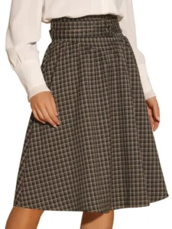 Allegra K Women's Plaid Vintage High Waist Double Belted A-Line Midi Skirt -Agnes Orinda Shop GUEST ea48cb9e e5f2 4095 8990 75efeac781d7