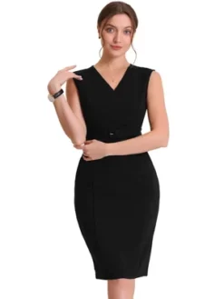 Allegra K Women's Sleeveless V Neck Business Office Belt Pencil Dresses -Agnes Orinda Shop GUEST ec763d19 cdd4 42c2 b974 a612cbc0dc0b