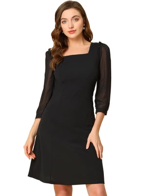 Allegra K Women's Square Neck Ruffle Trim Sheer 3/4 Sleeve Chiffon Mini Dress 5 Allegra K Women's Square Neck Ruffle Trim Sheer 3/4 Sleeve Chiffon Mini Dress - Image 5