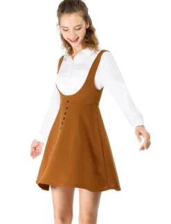 Allegra K Women's Button Overalls Pinafore Suspenders Skirt -Agnes Orinda Shop GUEST eebeca52 fa61 4862 858f 79bb96b3fcda