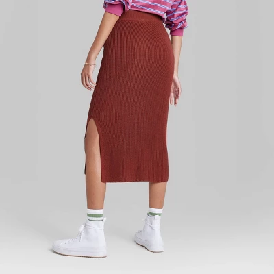 Women's Ascot + Hart Graphic Midi Knit Skirt - Brown 2 Women's Ascot + Hart Graphic Midi Knit Skirt - Brown - Image 2