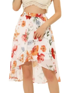 Allegra K Women's High Low Hem Elastic Waist Lurex Chiffon A-Line Midi Floral Skirt -Agnes Orinda Shop GUEST efab7dfc 699c 455f b4d0 fa9aecb08f0c