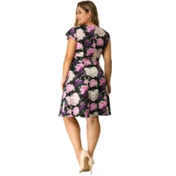 Agnes Orinda Women's Plus Size Deep V Neck Above Knee Cap Sleeve Floral Dress -Agnes Orinda Shop GUEST efe669e6 6438 46f0 ad6a 13b95f12e625