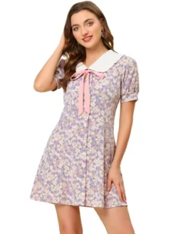 Allegra K Women's Peter Pan Collar Flowy Short Sleeve Ruffle Summer Floral Shirt Dress -Agnes Orinda Shop GUEST eff58320 0e57 41e7 a037 e8d230f2035e