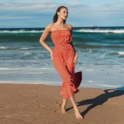 Women's Drawstring Ruffled Maxi Tube Dress - Cupshe