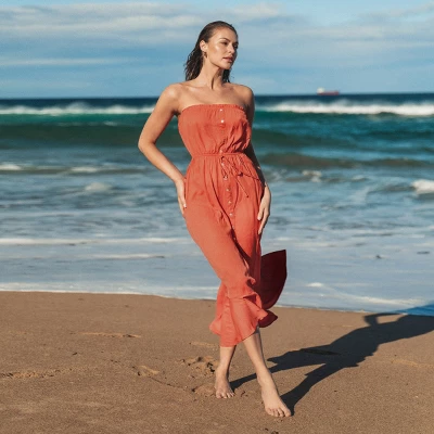 Women's Drawstring Ruffled Maxi Tube Dress - Cupshe 1 Women's Drawstring Ruffled Maxi Tube Dress - Cupshe