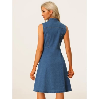 Allegra K Women's Sleeveless Button Down Distressed Midi Denim Shirt Dress 2 Allegra K Women's Sleeveless Button Down Distressed Midi Denim Shirt Dress - Image 2