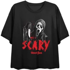 Ghostface Scary Women's Black Crop T-Shirt -Agnes Orinda Shop GUEST f3786c15 ca15 4c3f 9bbe 6abc291631d0
