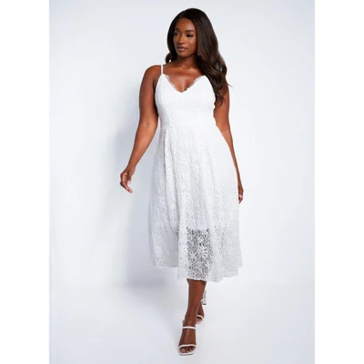Rebdolls Women's Rosalinda Lace Overlay Midi A Line Dress 2 Rebdolls Women's Rosalinda Lace Overlay Midi A Line Dress - Image 2
