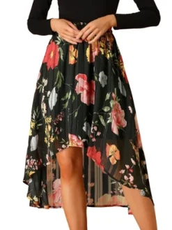 Allegra K Women's High Low Hem Elastic Waist Lurex Chiffon A-Line Midi Floral Skirt -Agnes Orinda Shop GUEST f9fa0875 f24f 45e0 902f 8cae61ba358d