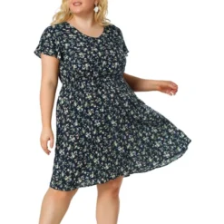 Agnes Orinda Women's Plus Size V Neck Elastic Waist Ditsy Floral Midi Dresses -Agnes Orinda Shop GUEST fa16cc1d 8458 465b b9ba 5089c1312ce9