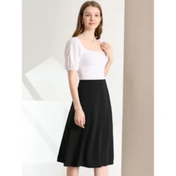 Allegra K Women's High Waist Stretch A-Line Pleated Flared Skirt -Agnes Orinda Shop GUEST fbdd1823 70b3 4eaf 85f9 f2ae614375f3