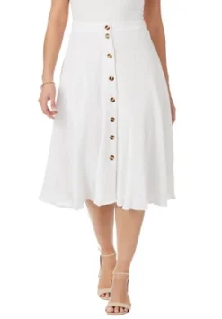 Jessica London Women’s Plus Size Button-Front Gauze Midi Skirt
